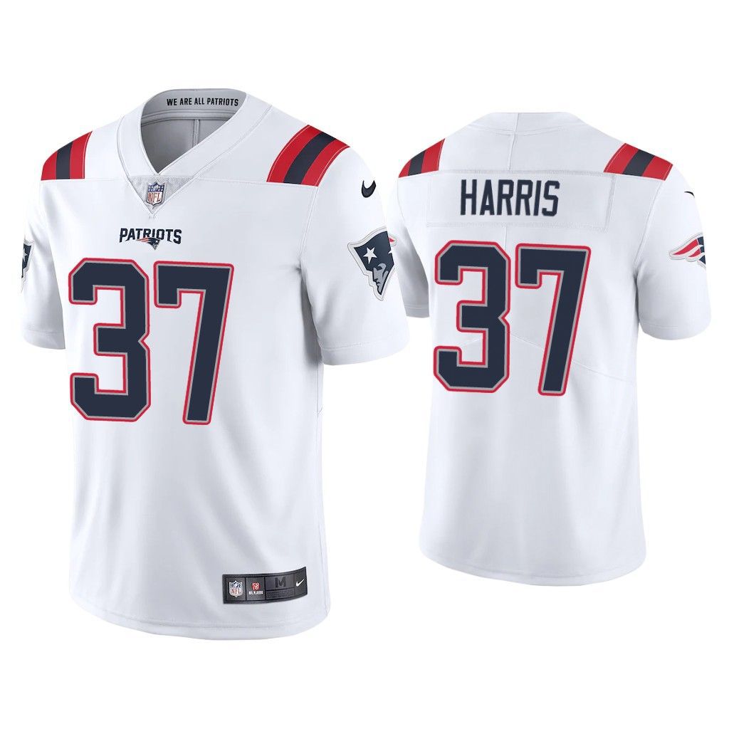 Men New England Patriots 37 Damien Harris Nike White Vapor Limited NFL Jersey